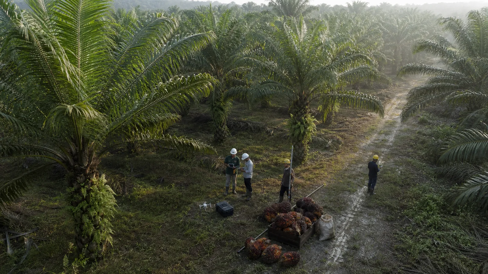 Tim lapangan memeriksa produktivitas kebun sawit yang dikelola tanpa perluasan lahan