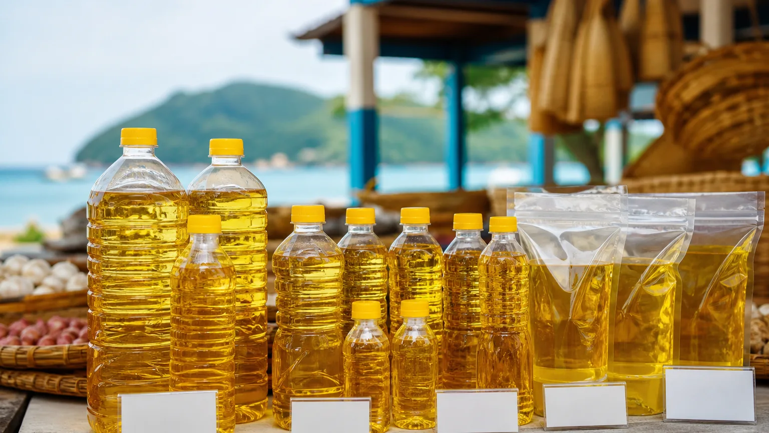 Deretan minyak goreng premium tanpa merek di lapak pasar pesisir Sabang