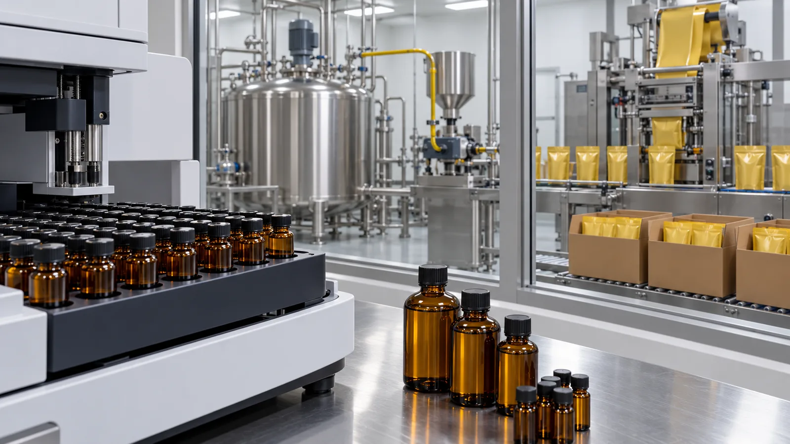 Vial amber tertutup untuk pengujian vitamin A dengan lini pencampuran dan pengemasan minyak goreng di ruang terpisah