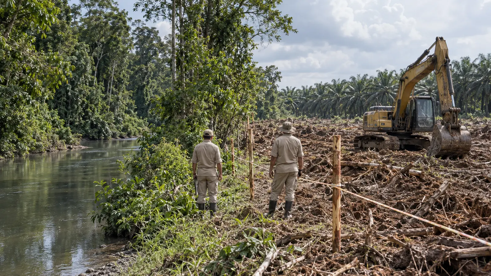 Petugas meninjau batas lahan terbuka, kebun sawit, dan koridor sungai